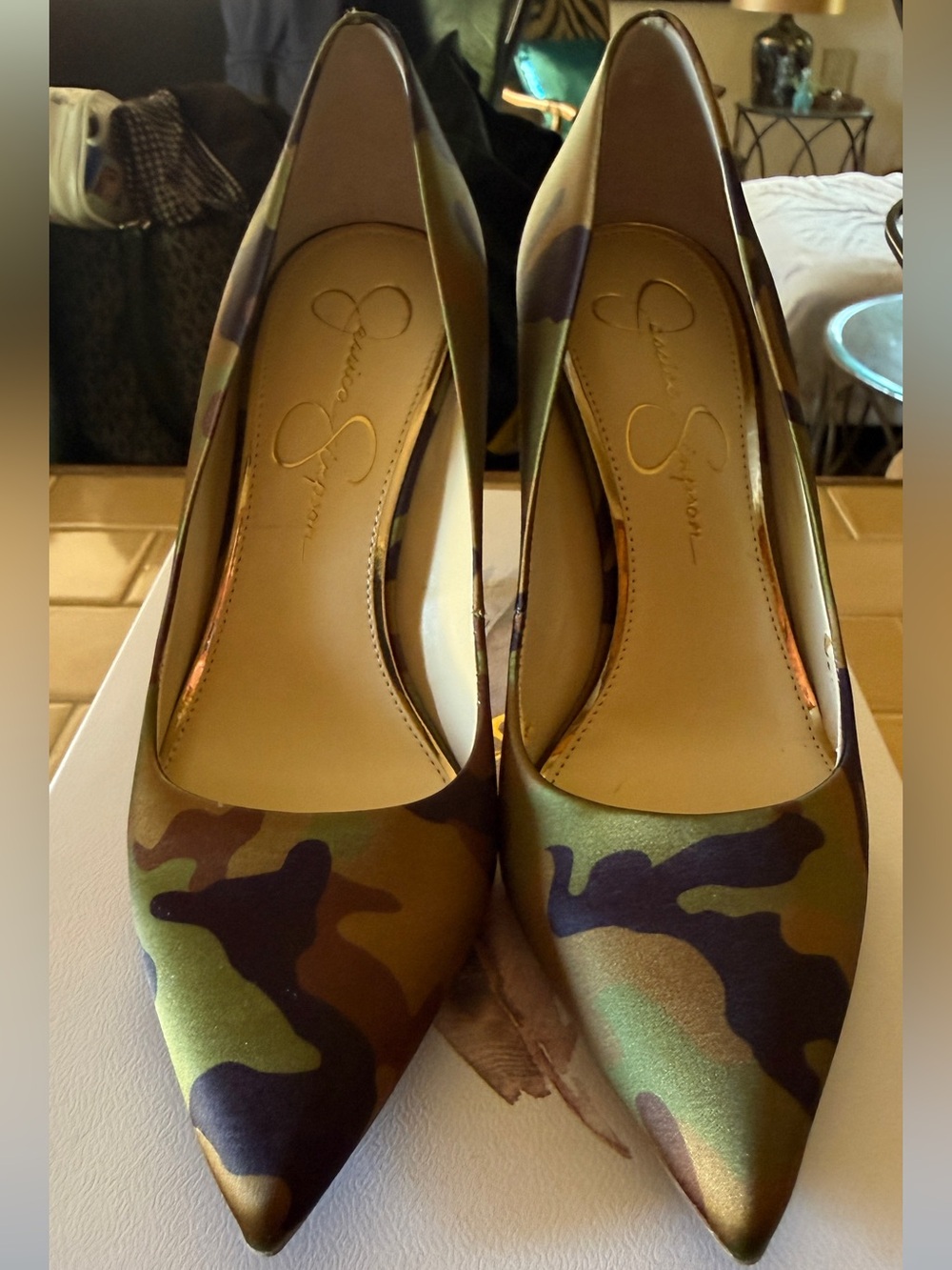 Jessica Simpson Camo Pointed-Toe Pumps - Green Camo Soze7
